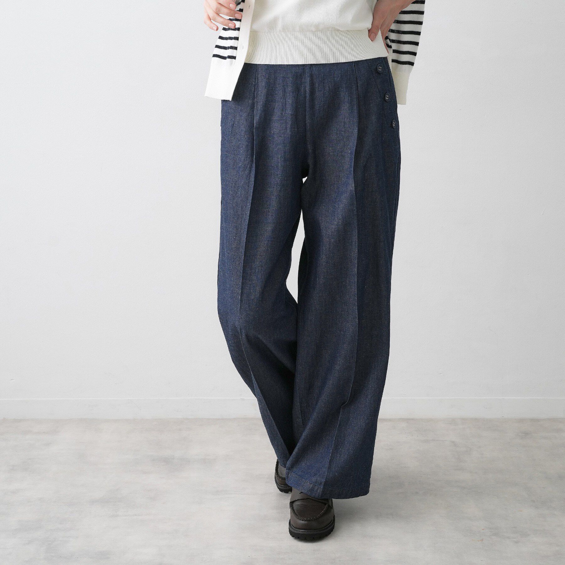 Dessin「【洗える】綿麻マリンワイドデニムパンツ」|その他|ネイビー(094)