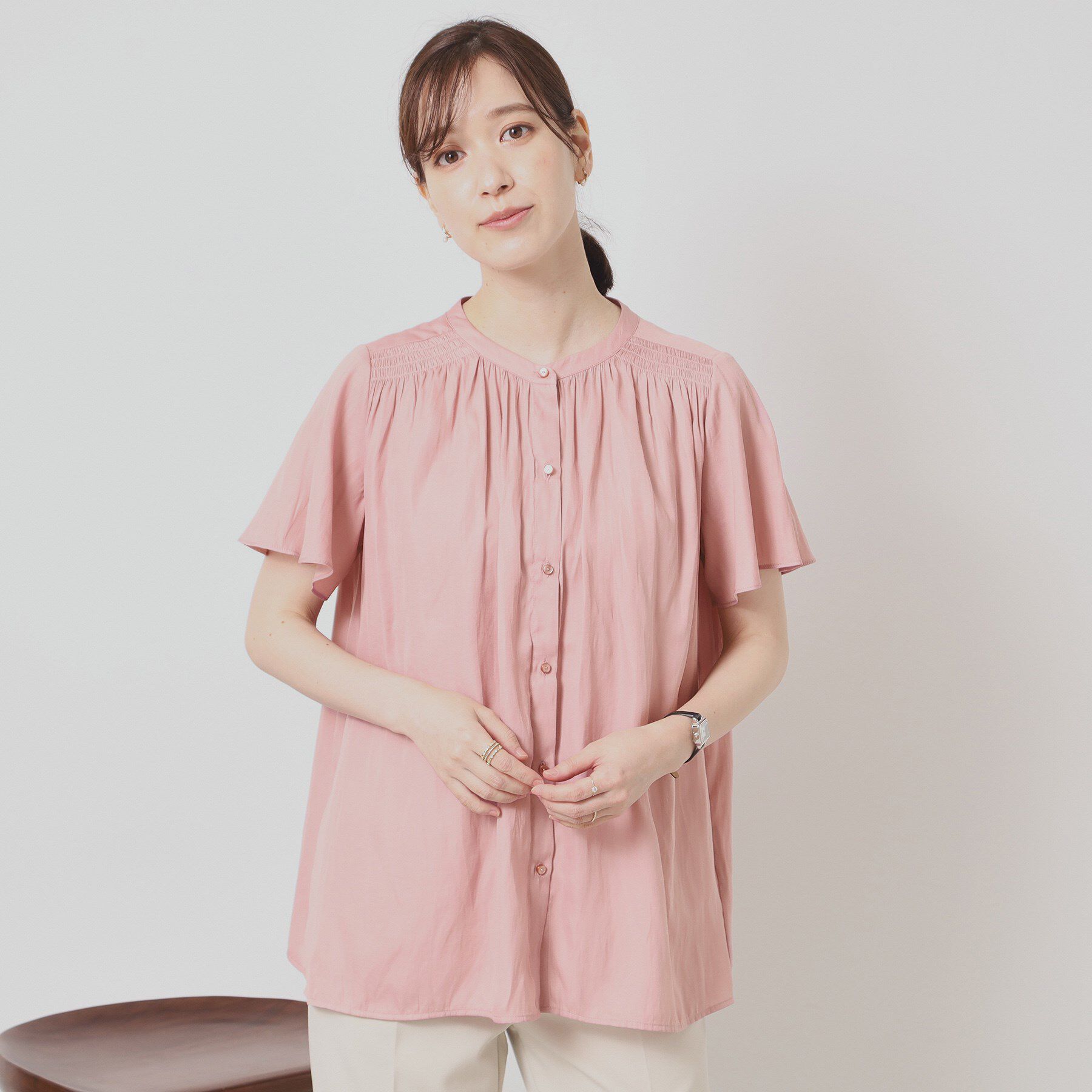 ITS&rsquo;DEMO「【手洗い可】サテンフレア袖ブラウス」|シャツ・ブラウス|