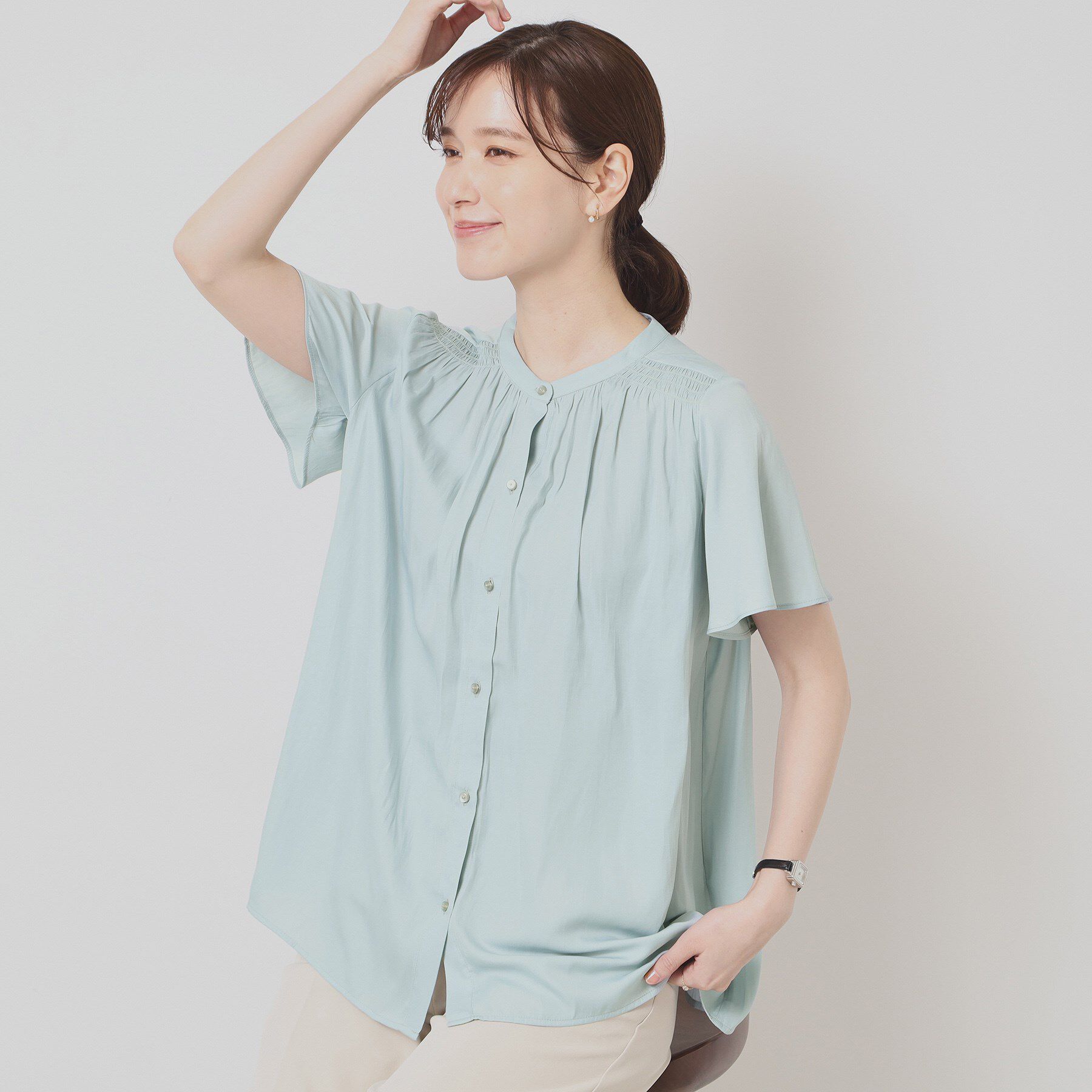 ITS&rsquo;DEMO「【手洗い可】サテンフレア袖ブラウス」|シャツ・ブラウス|