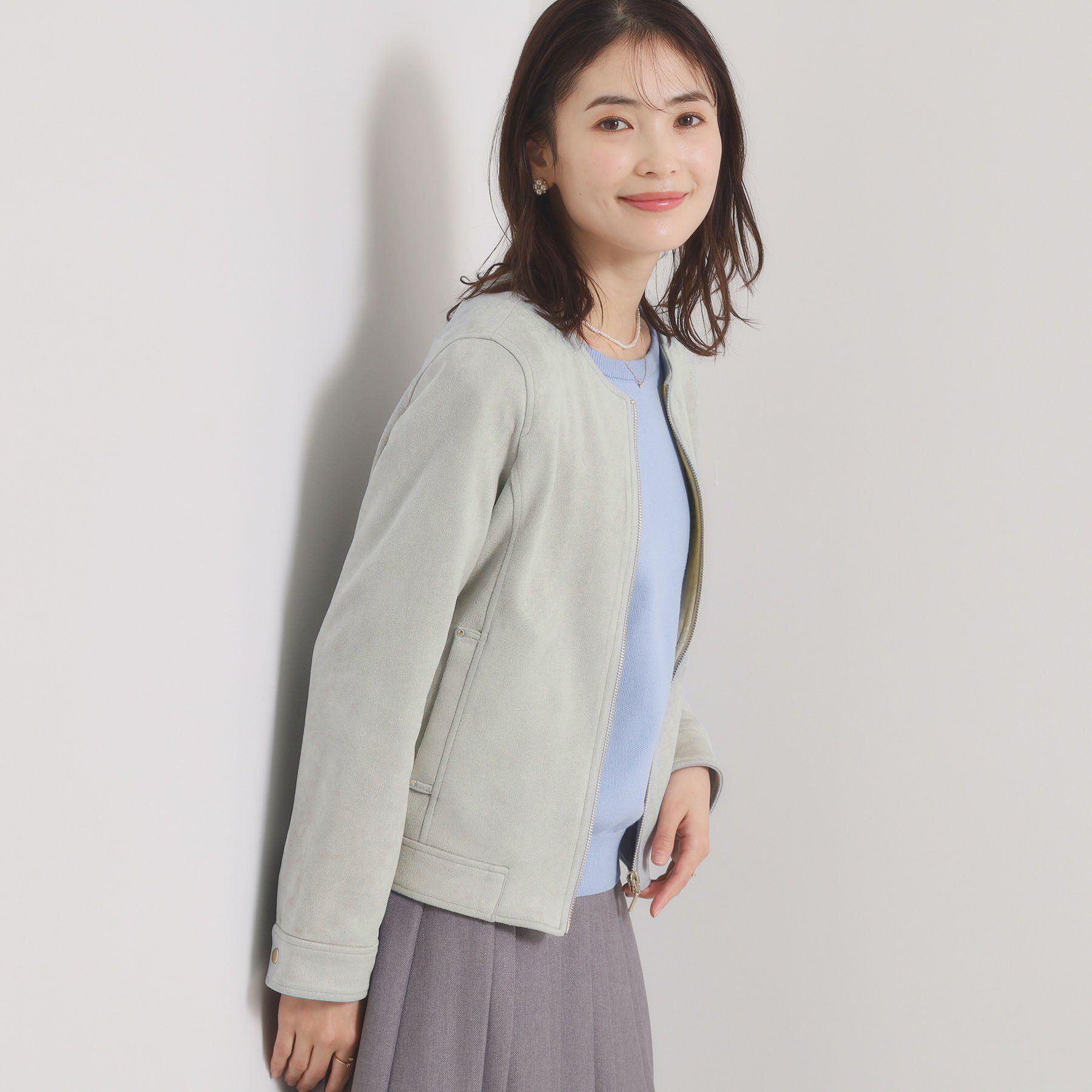 ITS&rsquo;DEMO「カットスエードジャケット」|ノーカラージャケット|