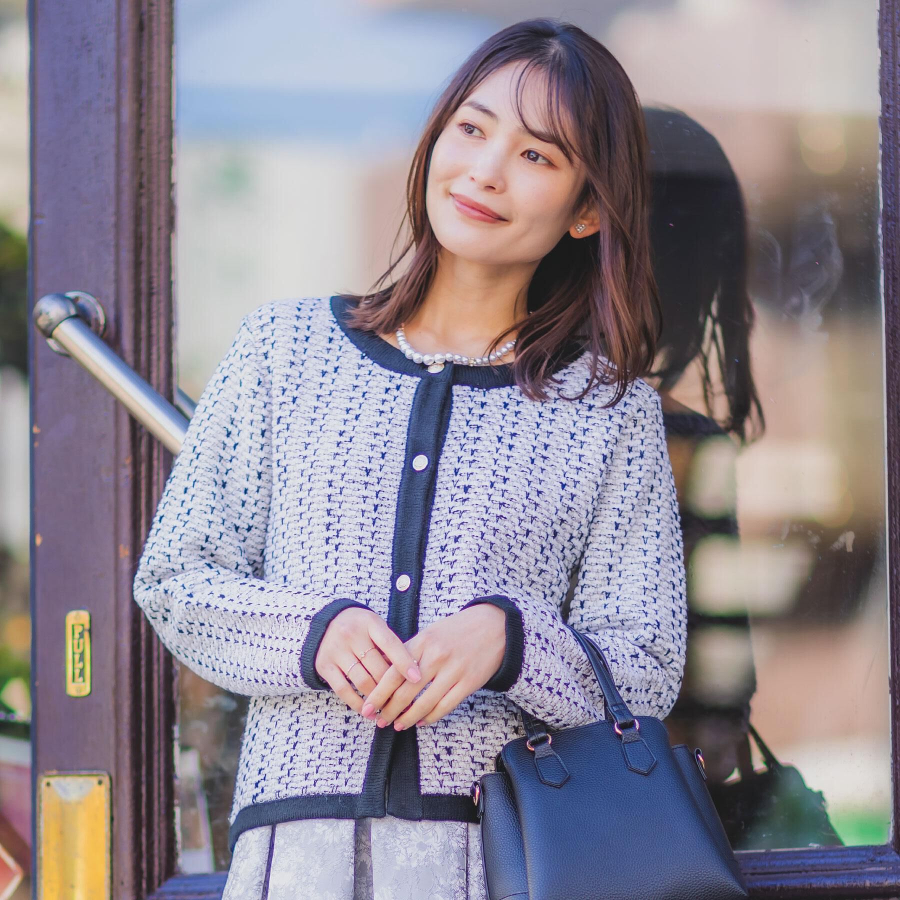 ITS&rsquo;DEMO「【入卒/手洗い可】ラメツイードニットジャケット」|ノーカラージャケット|