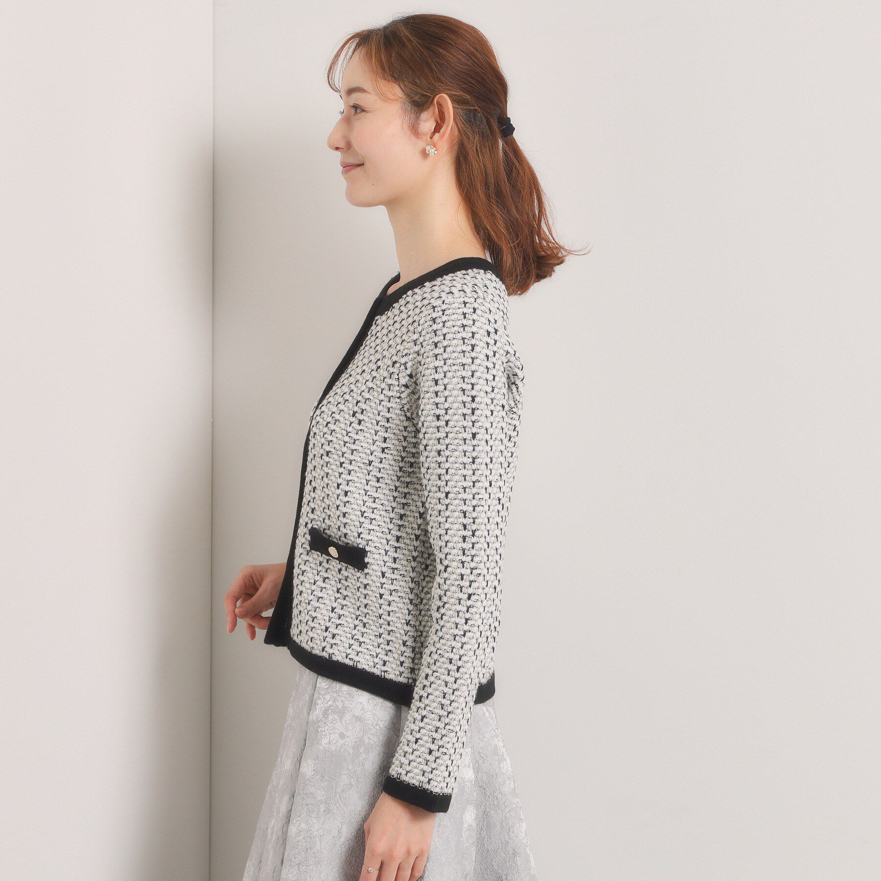 ITS&rsquo;DEMO「【入卒/手洗い可】ラメツイードニットジャケット」|ノーカラージャケット|