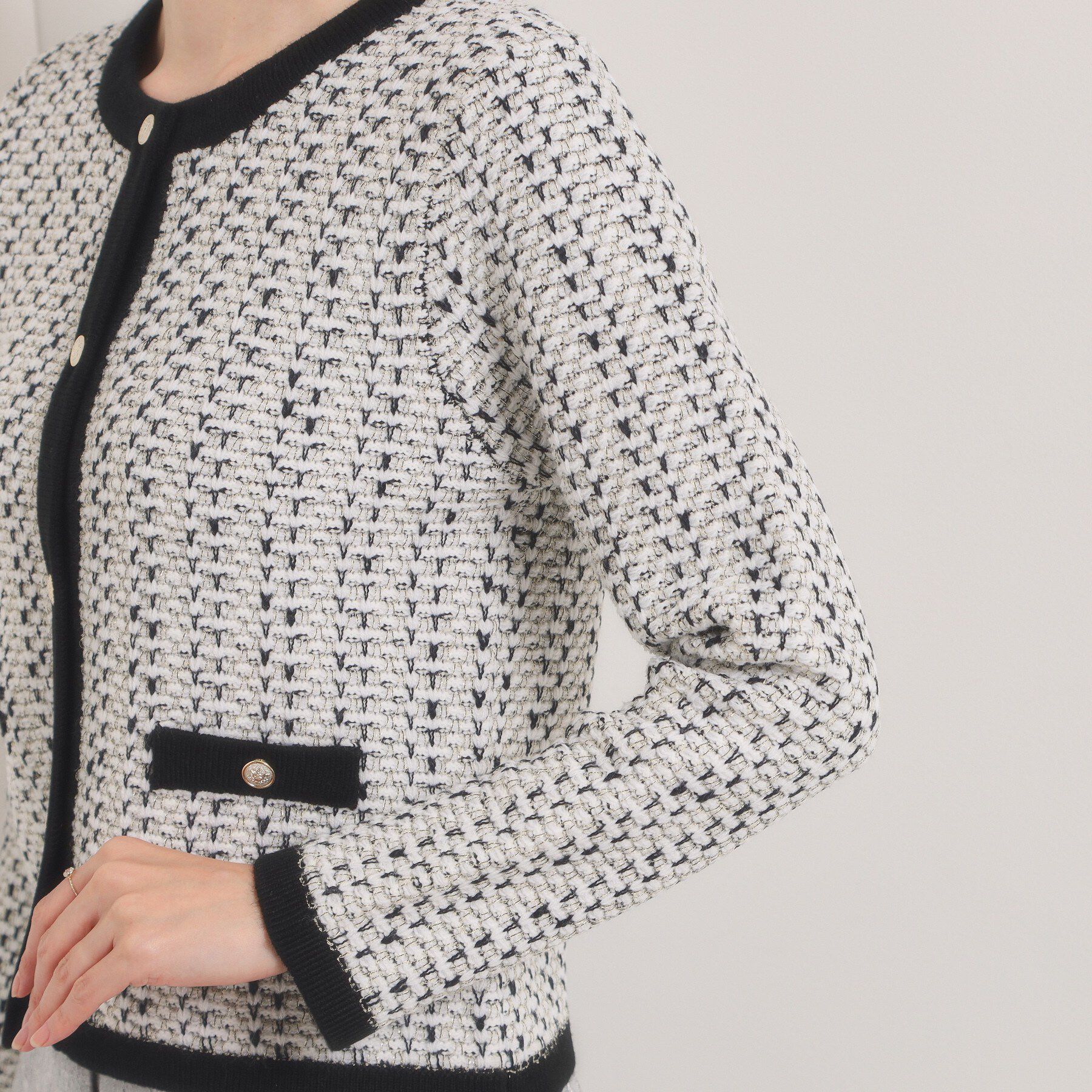 ITS&rsquo;DEMO「【入卒/手洗い可】ラメツイードニットジャケット」|ノーカラージャケット|