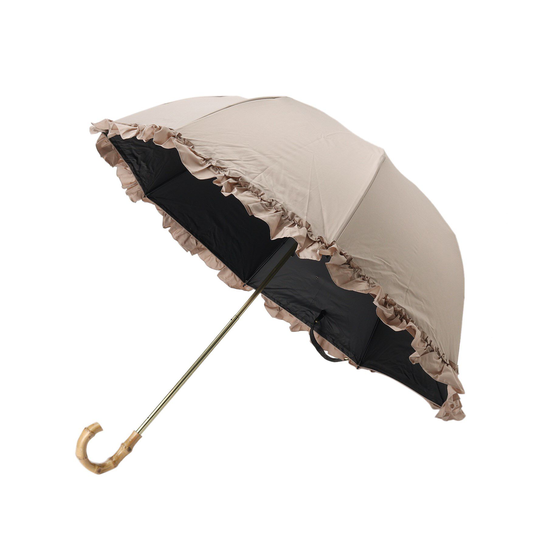 Ober Tashe「pink trick/ピンクトリック　遮光率100％！2段折傘フリル折りたたみ日傘（晴雨兼用）」|傘|グレージュ(050)