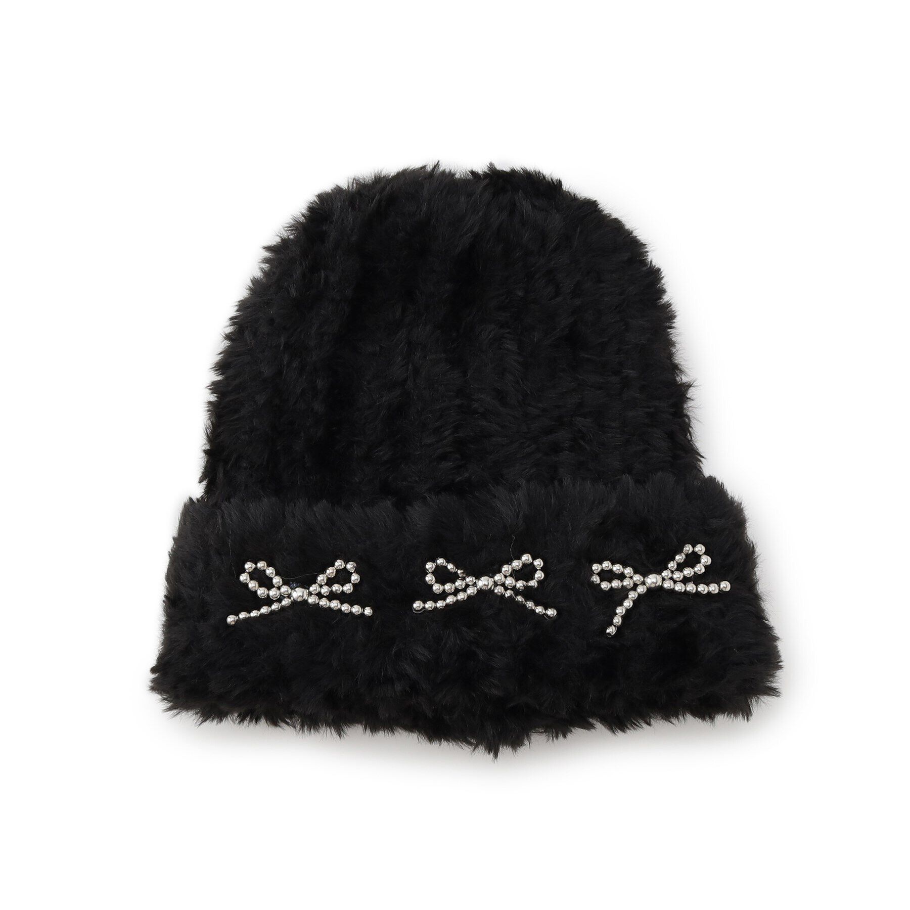 Grandedge「ビーズリボンファーニット帽」|ニット帽|ﾌﾞﾗｯｸ(019)