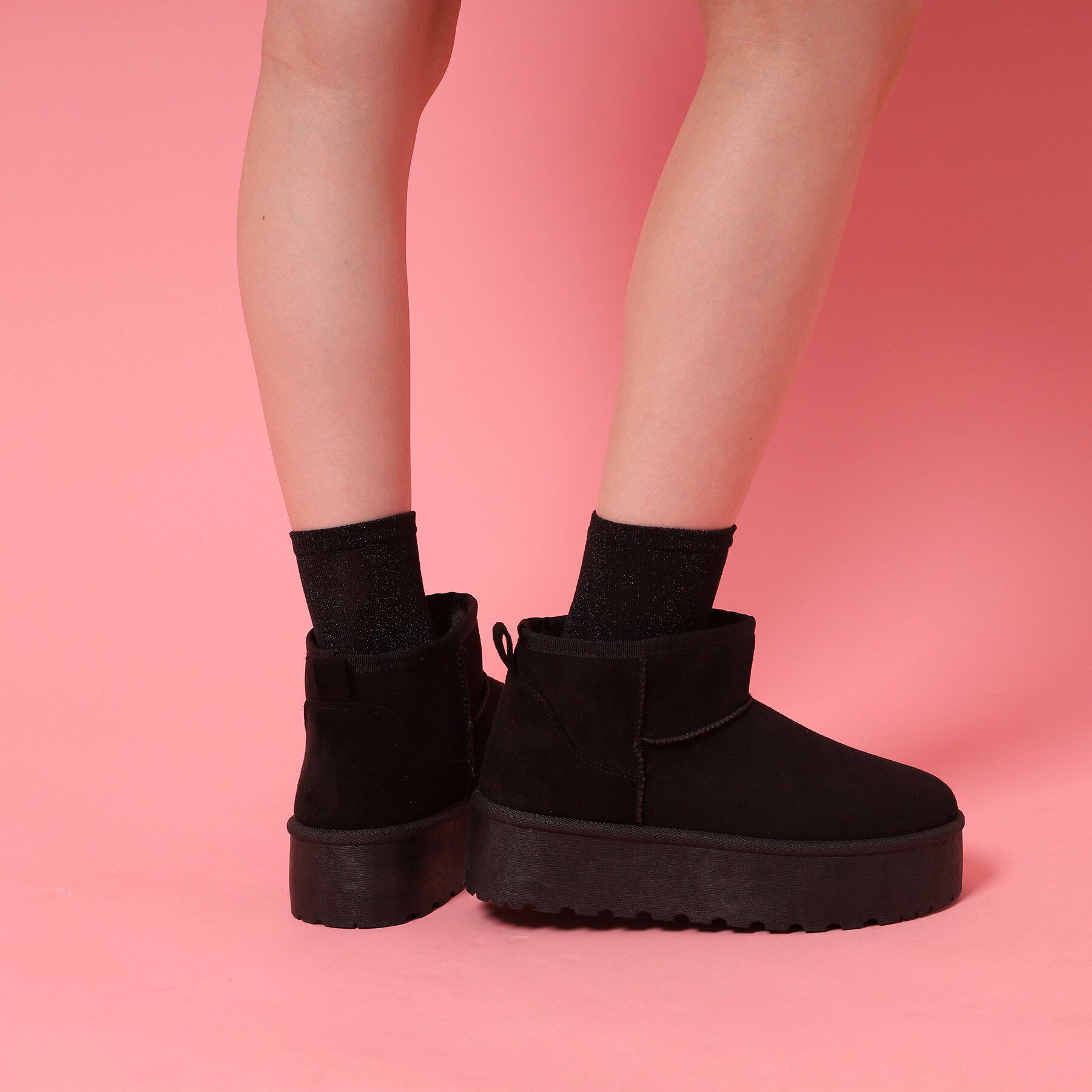 csT&P「厚底プレーンフェイクムートン」|ショートブーツ|