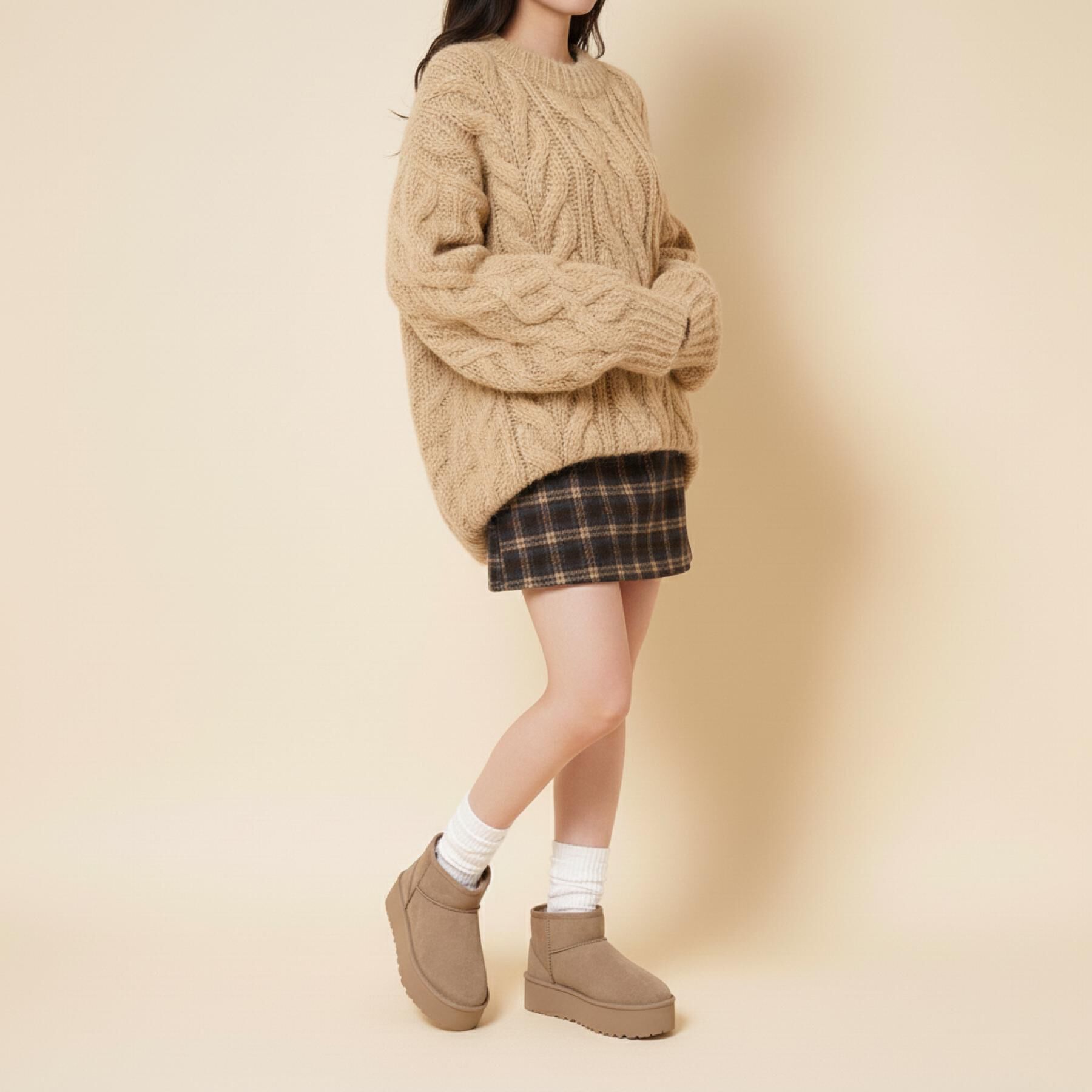 csT&P「厚底プレーンフェイクムートン」|ショートブーツ|