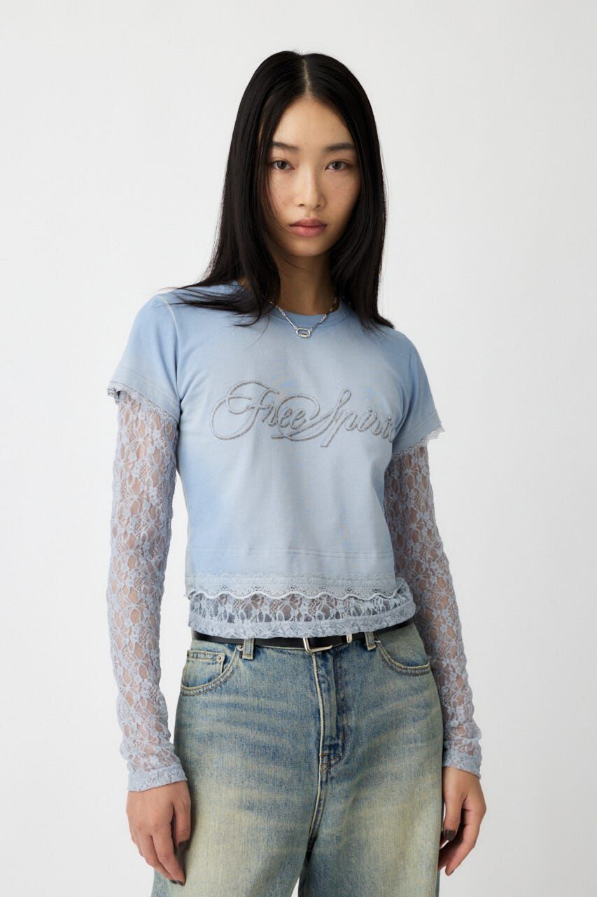MOUSSY「LACE LAYER TEE」|Tシャツ・カットソー|L/BLU1