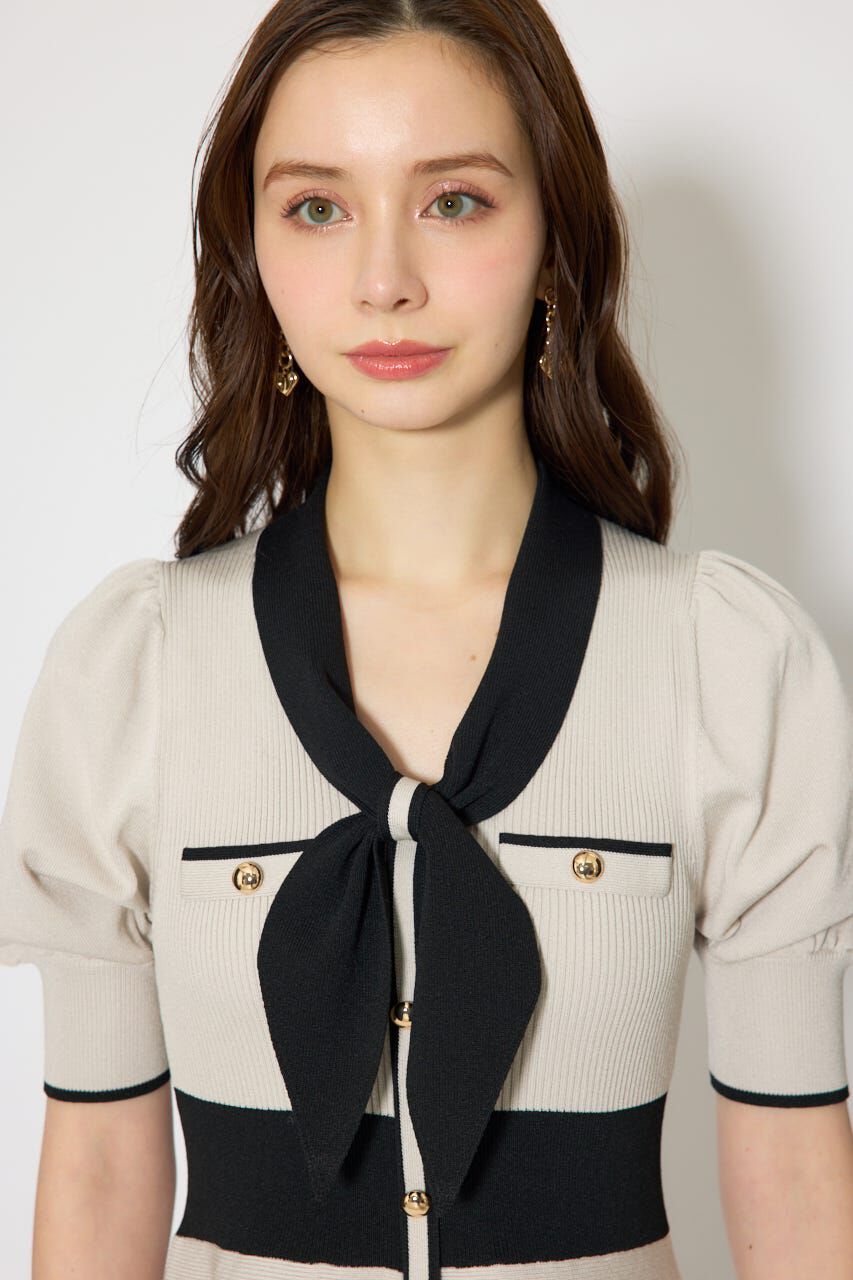 rienda「バイカラーパフスリーブミニニットワンピース」|ワンピース|