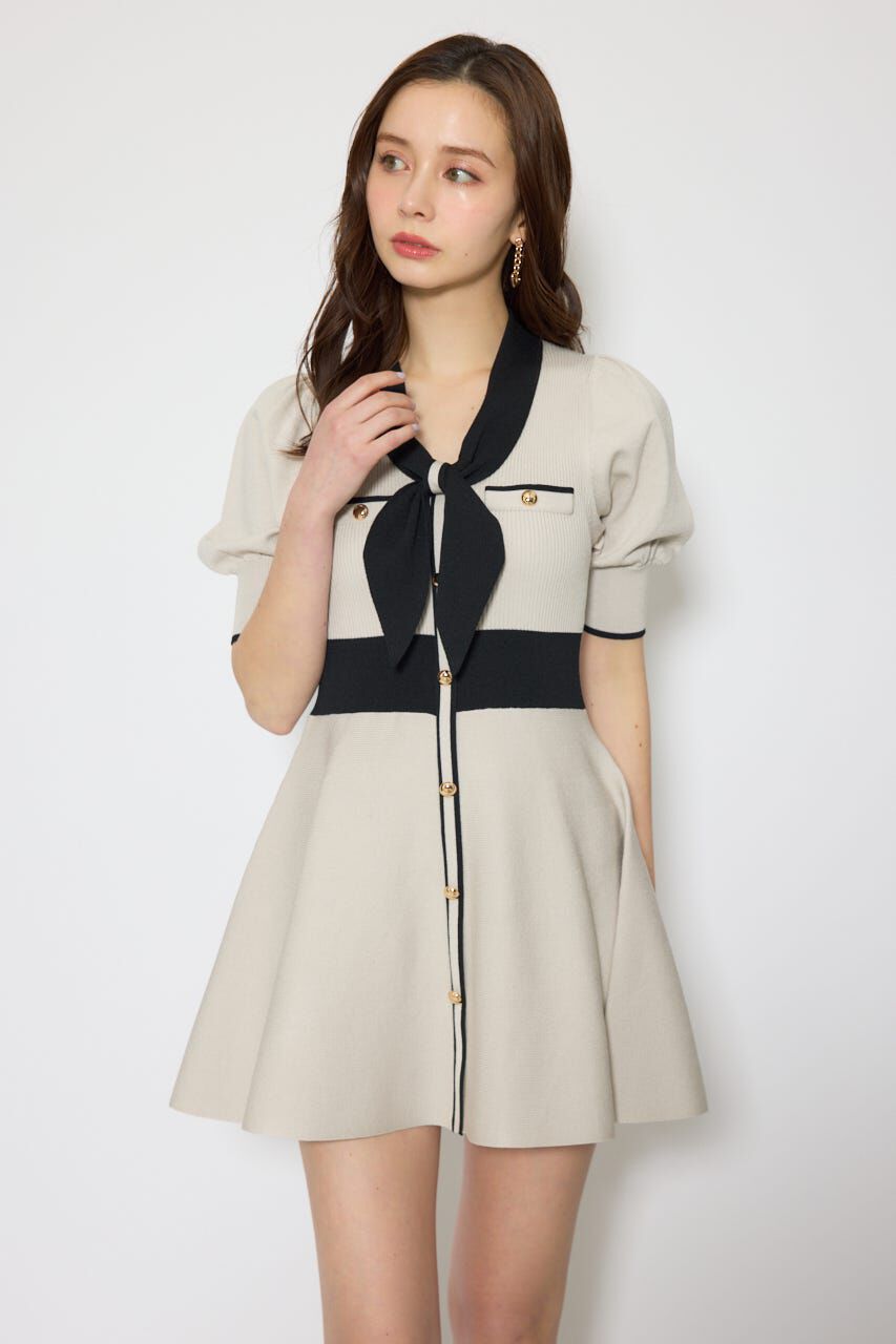 rienda「バイカラーパフスリーブミニニットワンピース」|ワンピース|