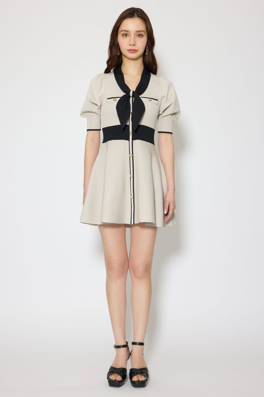 rienda「バイカラーパフスリーブミニニットワンピース」|ワンピース|