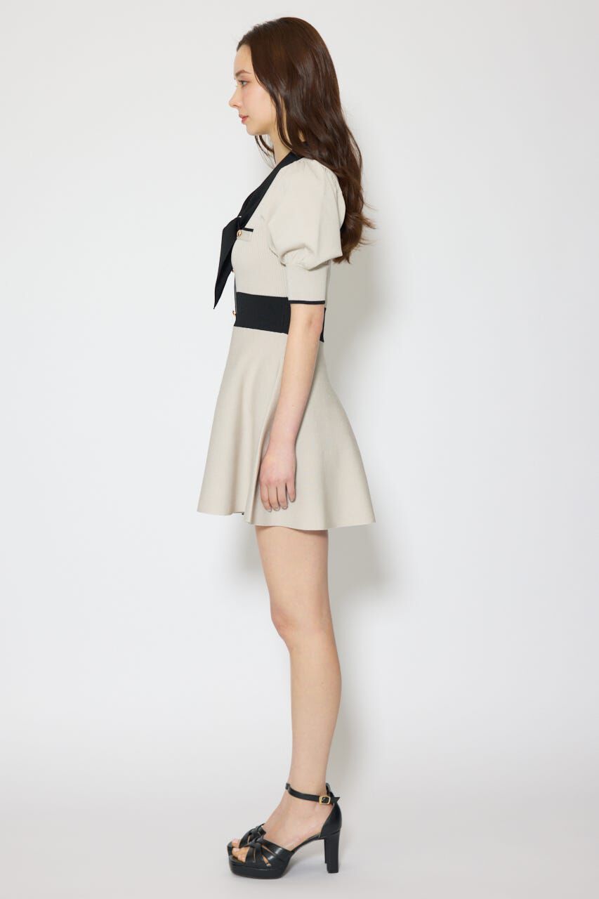 rienda「バイカラーパフスリーブミニニットワンピース」|ワンピース|