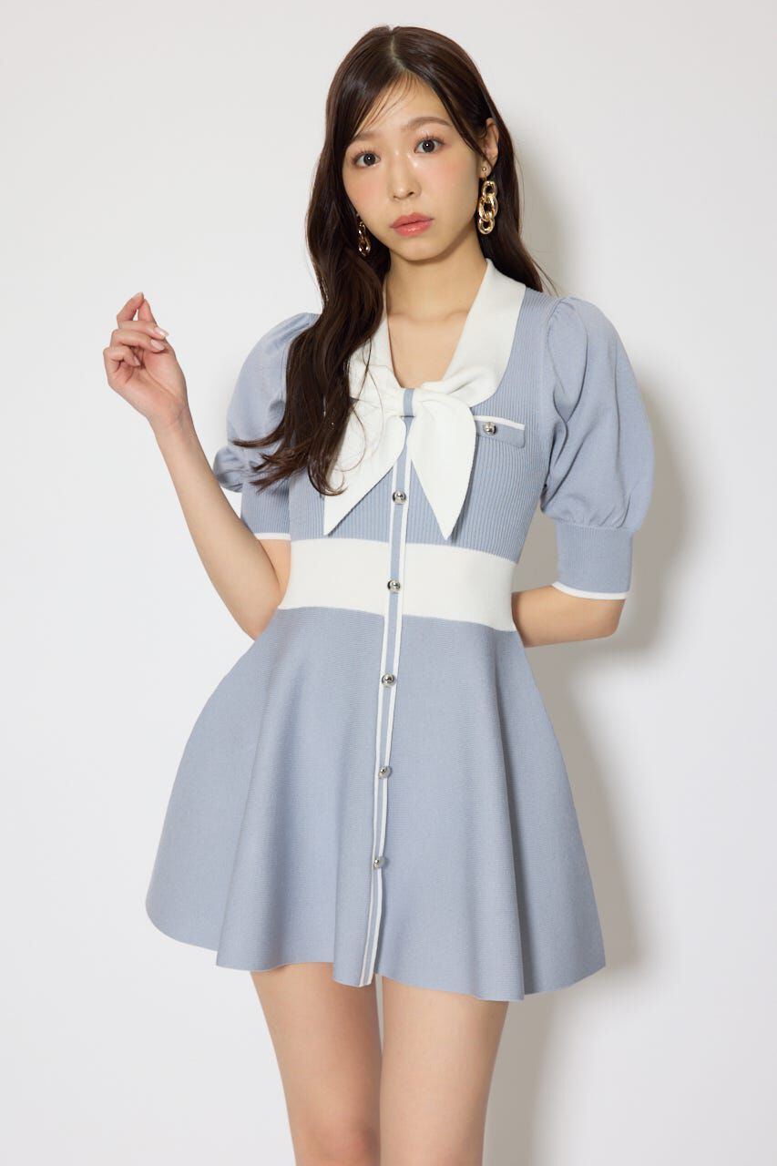 rienda「バイカラーパフスリーブミニニットワンピース」|ワンピース|BLU