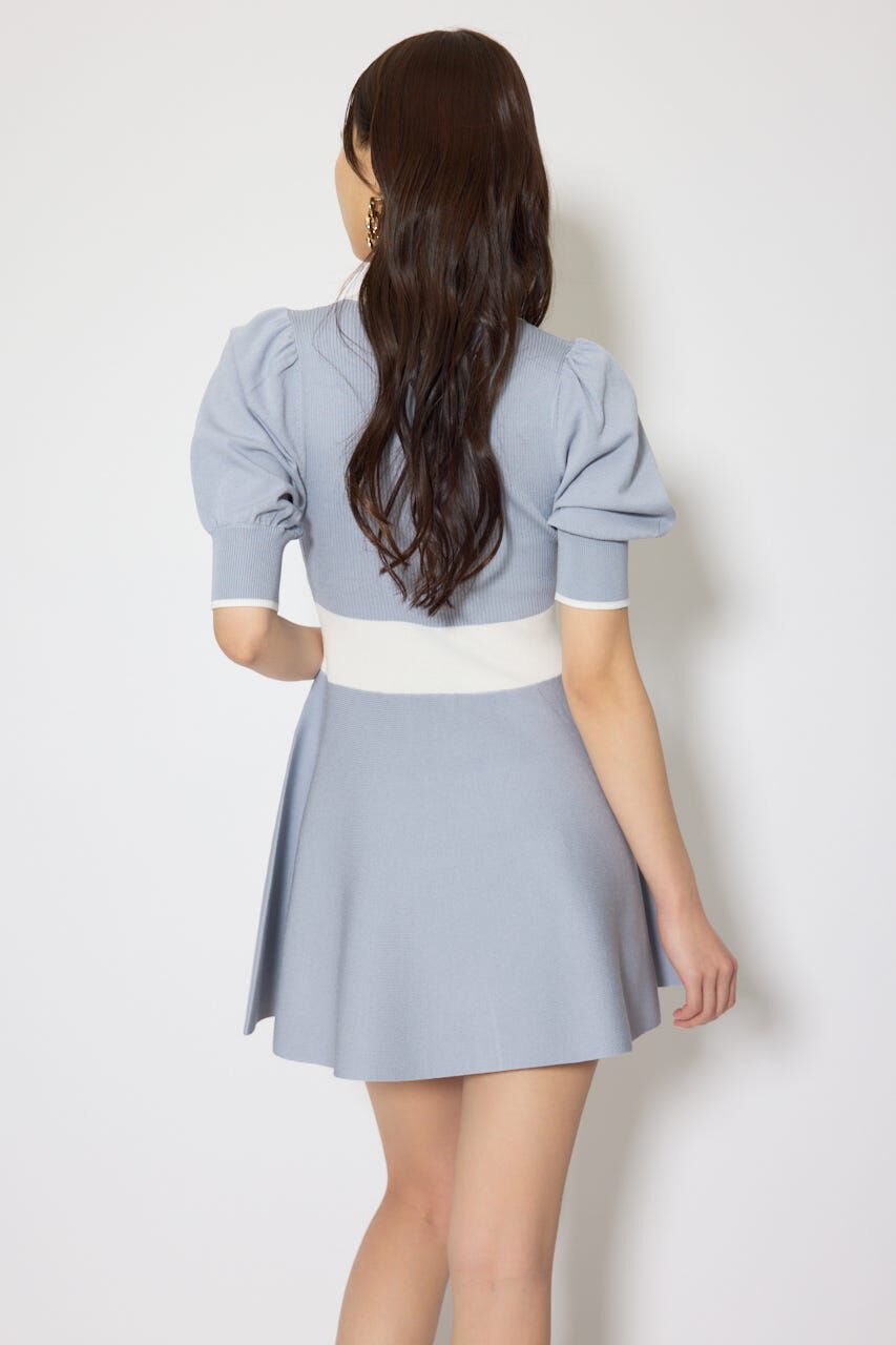 rienda「バイカラーパフスリーブミニニットワンピース」|ワンピース|