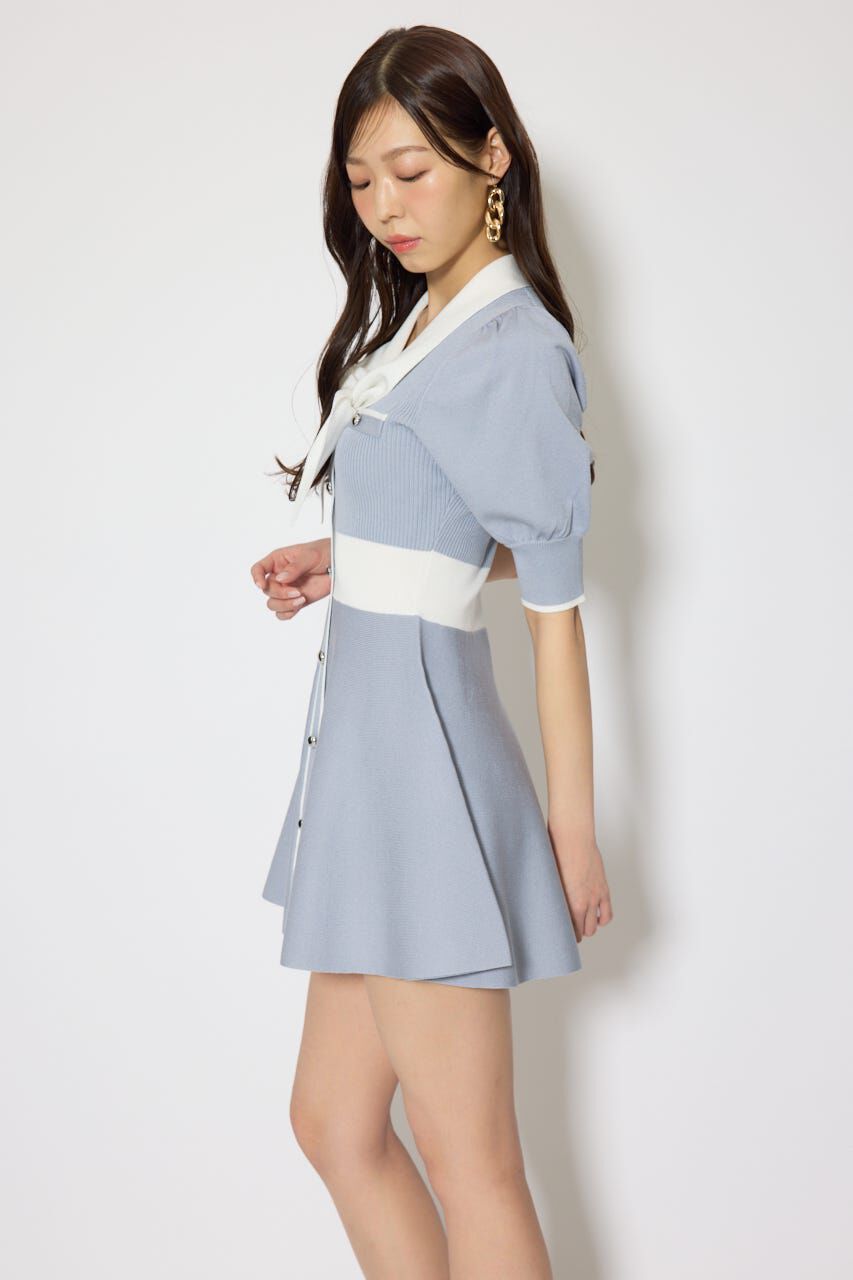 rienda「バイカラーパフスリーブミニニットワンピース」|ワンピース|