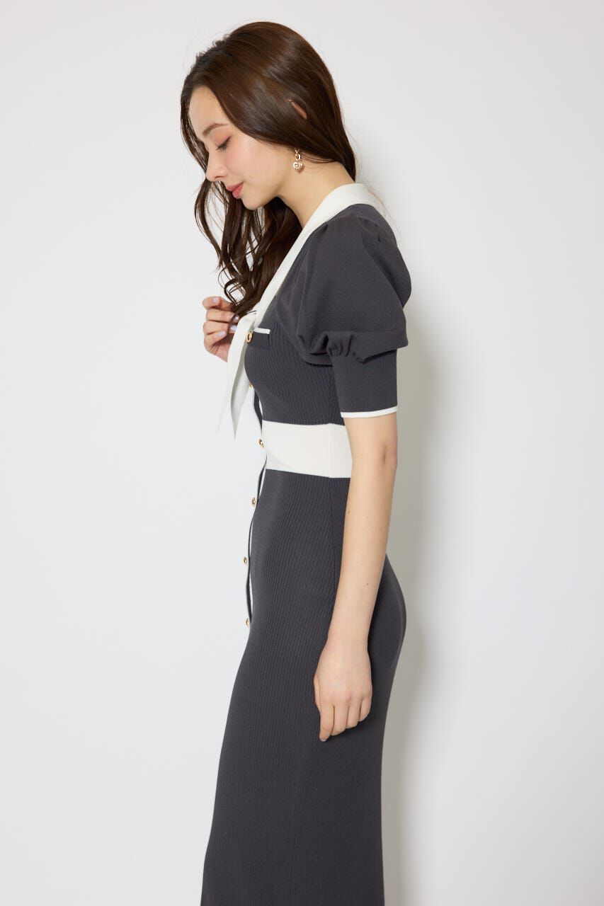 rienda「バイカラーパフスリーブタイトニットワンピース」|ワンピース|