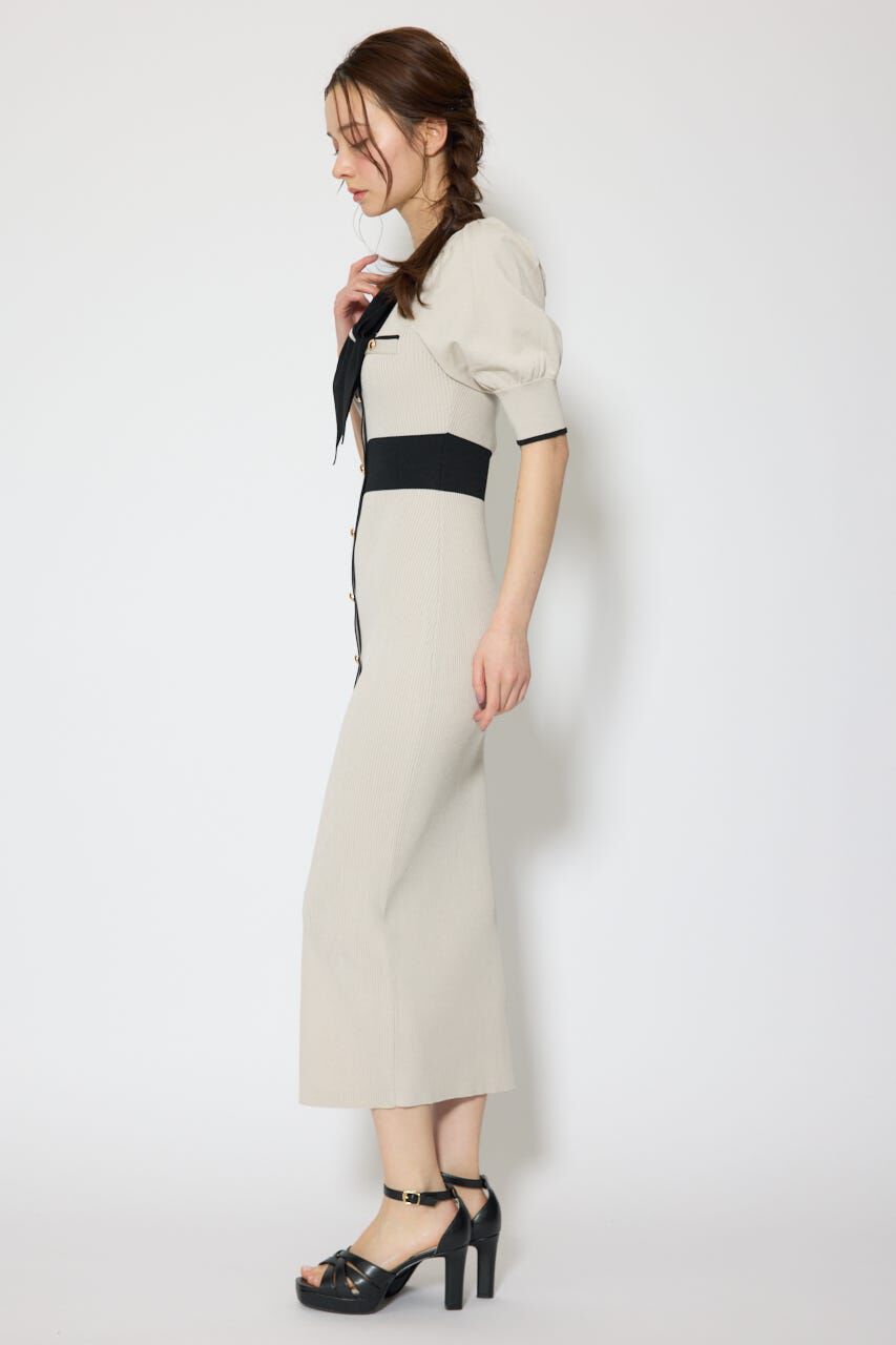 rienda「バイカラーパフスリーブタイトニットワンピース」|ワンピース|