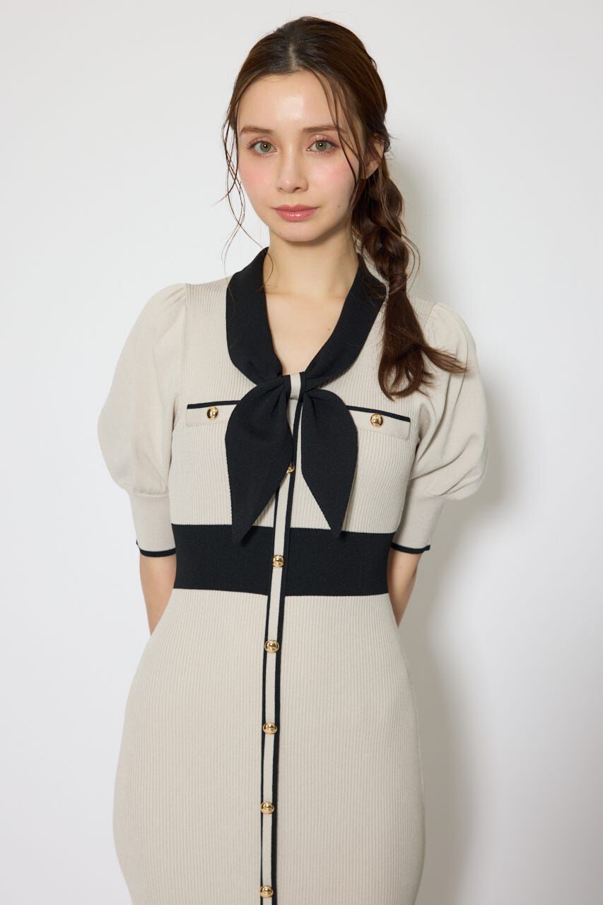 rienda「バイカラーパフスリーブタイトニットワンピース」|ワンピース|