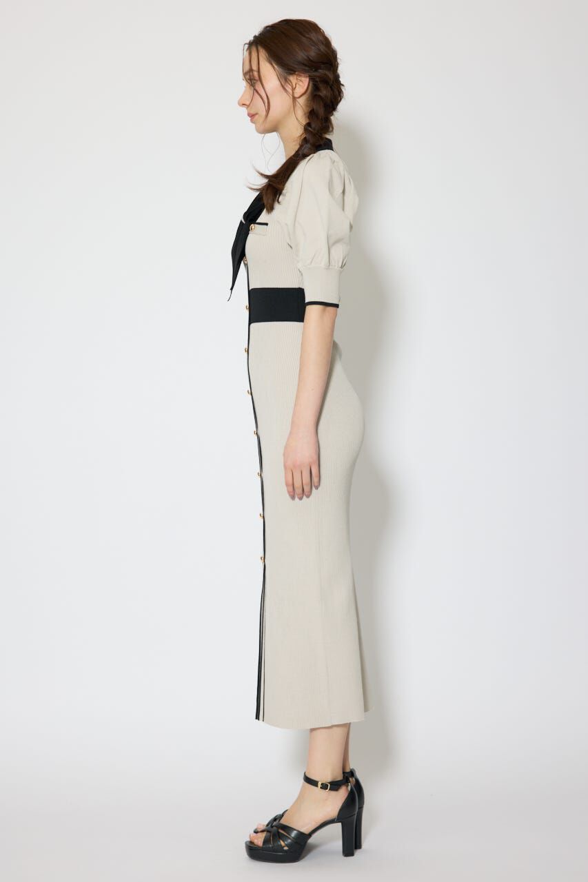 rienda「バイカラーパフスリーブタイトニットワンピース」|ワンピース|