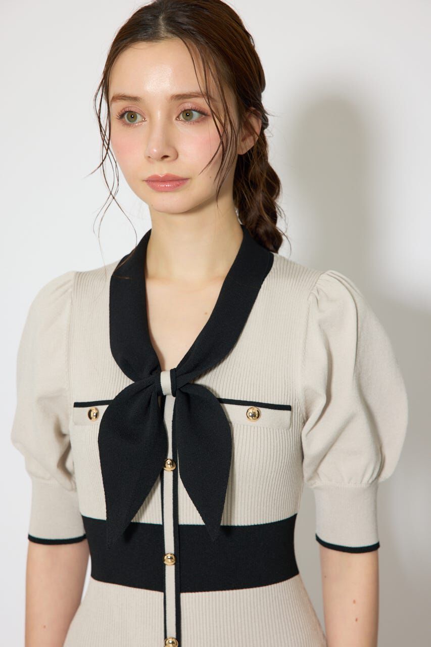 rienda「バイカラーパフスリーブタイトニットワンピース」|ワンピース|