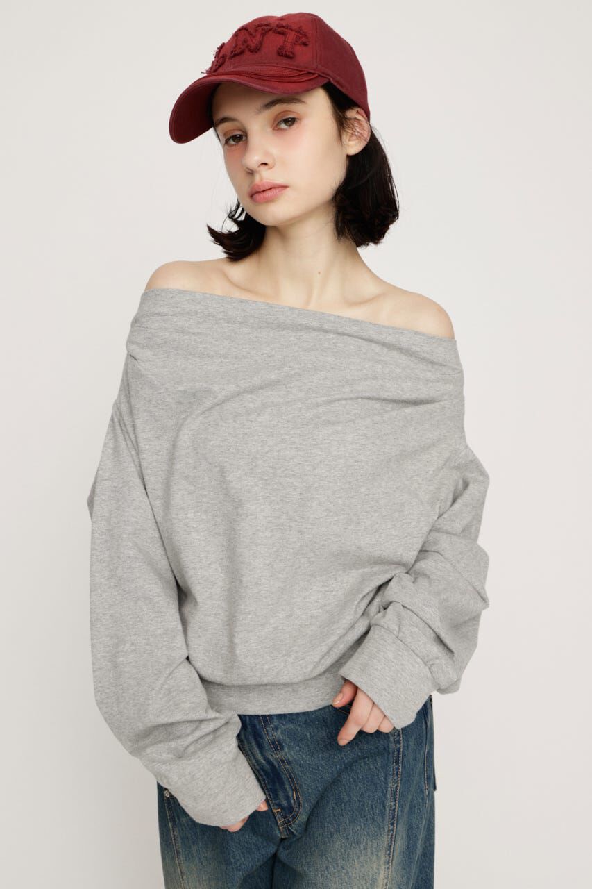 SLY「TUCKED OFFSHOULDER トップス」|パーカー|T.GRY