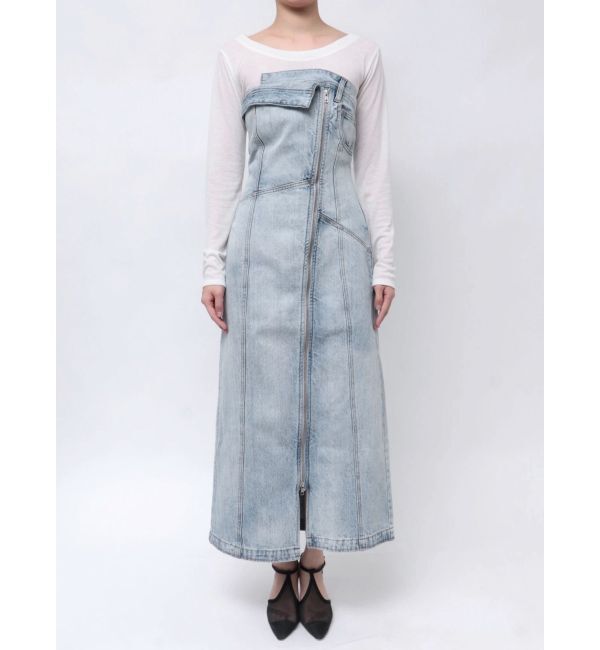 LAGUNAMOON「デニムアシンメトリーZIPベアワンピース」|ワンピース|