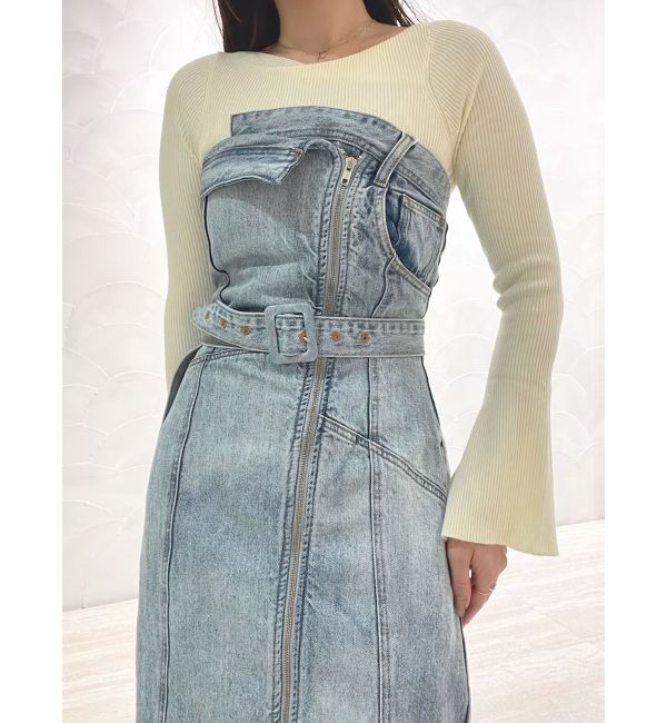 LAGUNAMOON「デニムアシンメトリーZIPベアワンピース」|ワンピース|アイスブルー