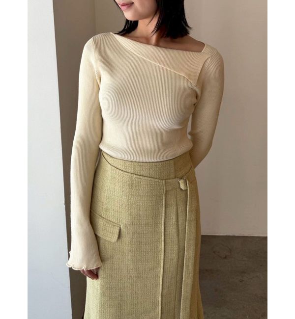 LAGUNAMOON「ツイードアシメナローフレアスカート」|スカート|イエロー