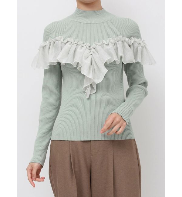 LAGUNAMOON「バイカラーラッフルニットプルオーバー」|ニット・セーター|