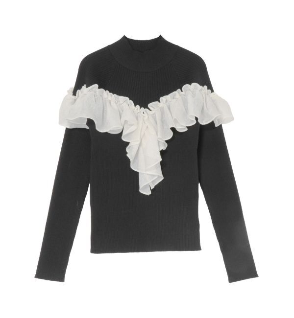 LAGUNAMOON「バイカラーラッフルニットプルオーバー」|ニット・セーター|