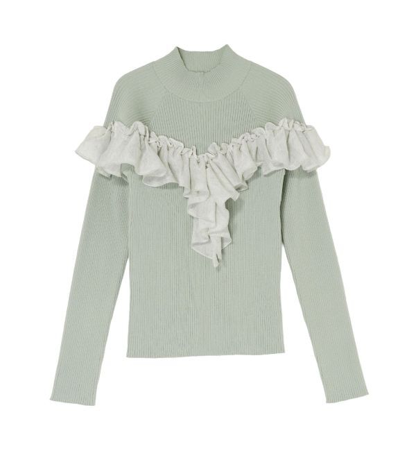 LAGUNAMOON「バイカラーラッフルニットプルオーバー」|ニット・セーター|