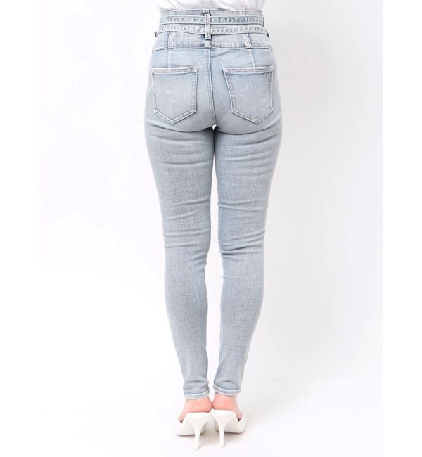 GYDA「ハイウエストフロントZIPベルトデザインスキニーデニムパンツ」|デニム|