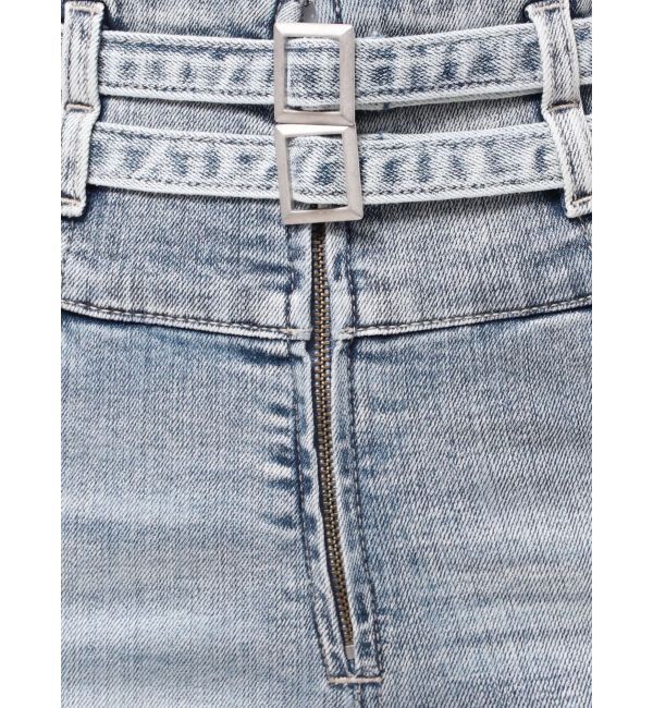 GYDA「ハイウエストフロントZIPベルトデザインスキニーデニムパンツ」|デニム|