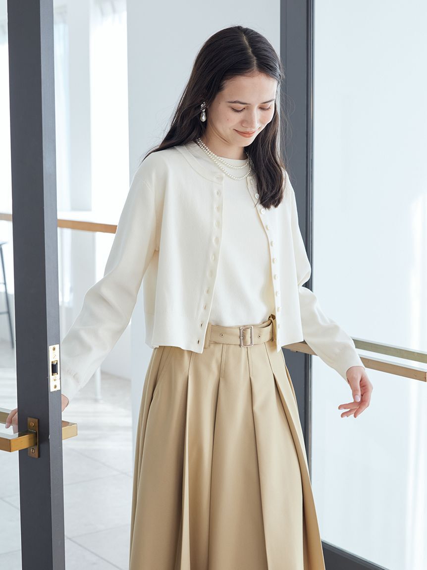 Mila Owen「シェル釦デザインクロップドニットカーディガン」|カーディガン|