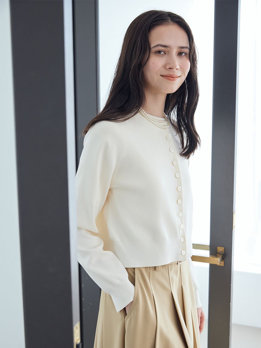 Mila Owen「シェル釦デザインクロップドニットカーディガン」|カーディガン|