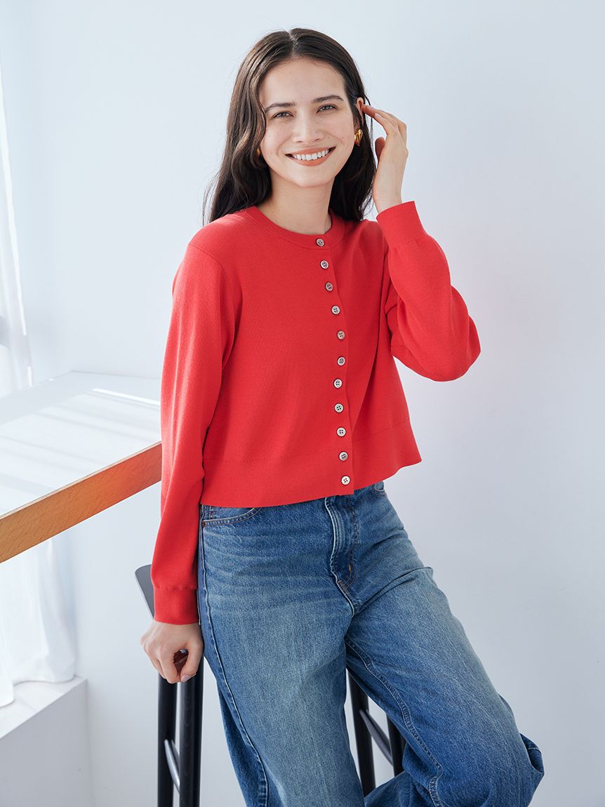 Mila Owen「シェル釦デザインクロップドニットカーディガン」|カーディガン|