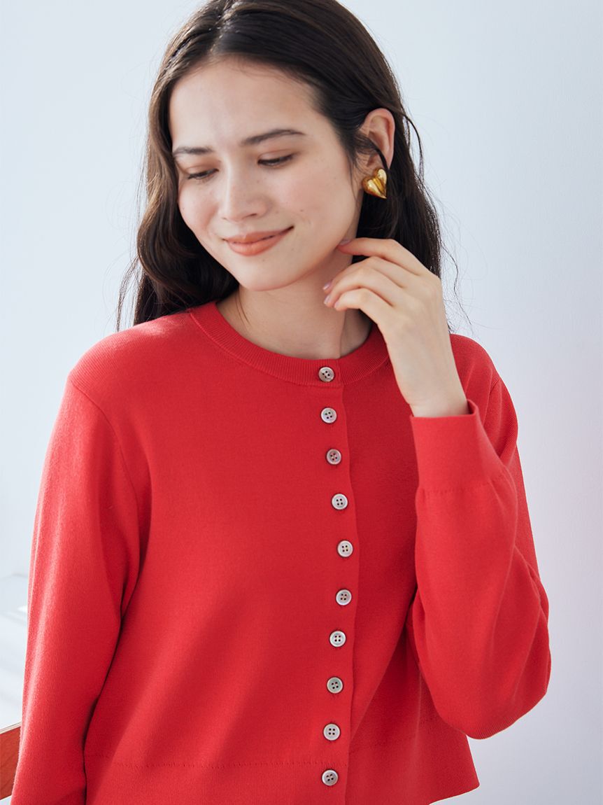 Mila Owen「シェル釦デザインクロップドニットカーディガン」|カーディガン|