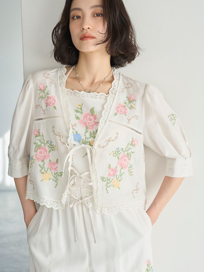 LILY BROWN「フラワークロスステッチホルターキャミビスチェ」|ベスト・ジレ|