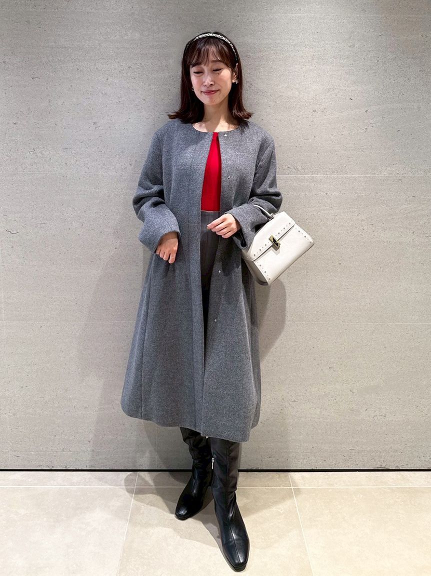 CELFORD「リボンストール付きノーカラーコート」|ノーカラージャケット|