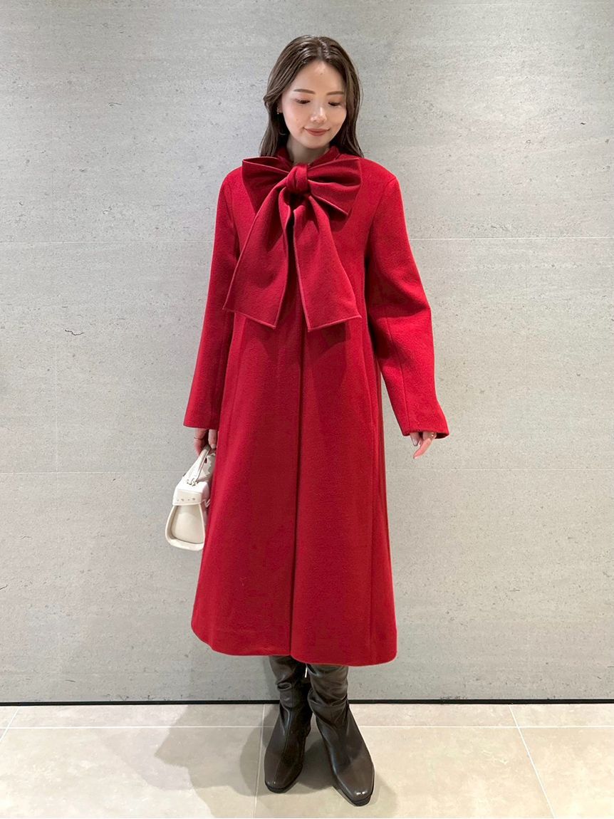 CELFORD「リボンストール付きノーカラーコート」|ノーカラージャケット|