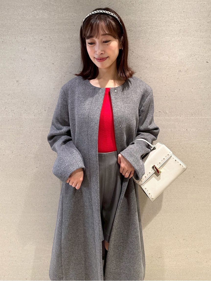 CELFORD「リボンストール付きノーカラーコート」|ノーカラージャケット|