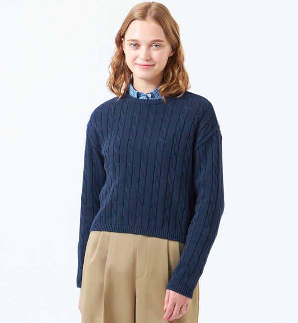 MACKINTOSH PHILOSOPHY「クロップドケーブルニット」|ニット・セーター|ネイビー