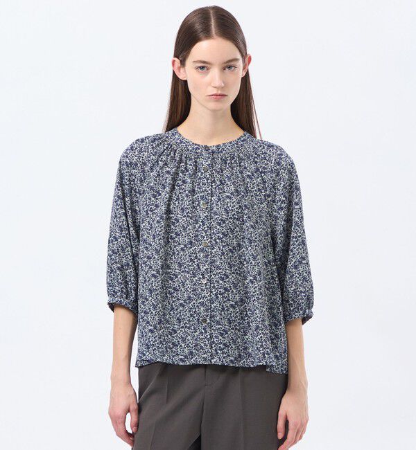 MACKINTOSH PHILOSOPHY「バイカラーフラワープリントブラウス」|シャツ・ブラウス|グレー