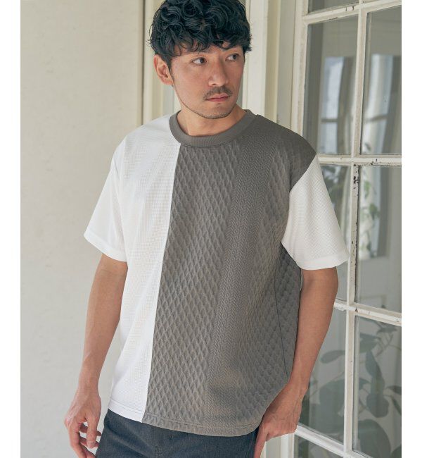 ikka「フクレジャカードワッフル切り替えTシャツ」|Tシャツ・カットソー|