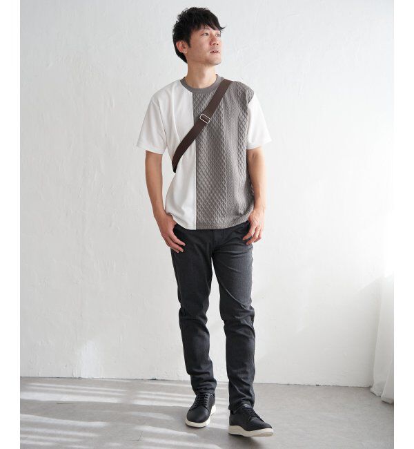 ikka「フクレジャカードワッフル切り替えTシャツ」|Tシャツ・カットソー|