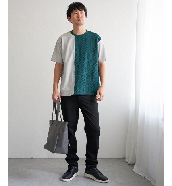 ikka「フクレジャカードワッフル切り替えTシャツ」|Tシャツ・カットソー|