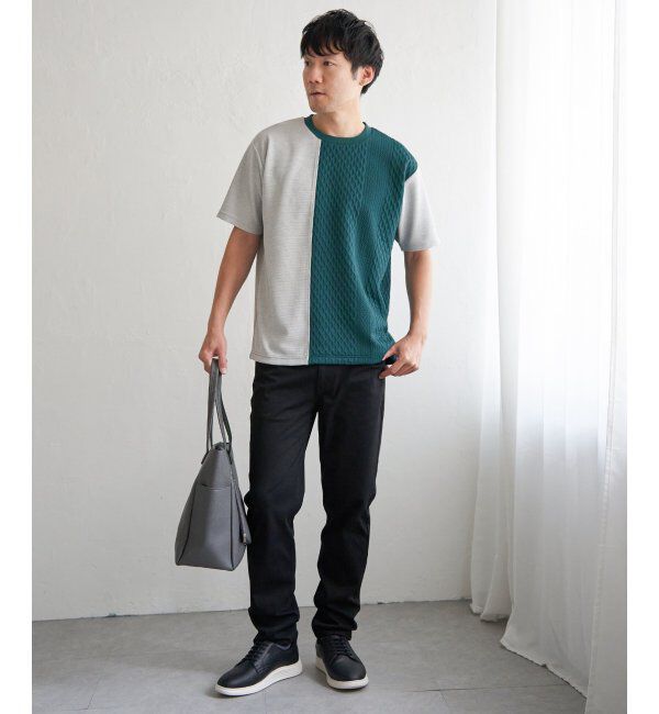 ikka「フクレジャカードワッフル切り替えTシャツ」|Tシャツ・カットソー|