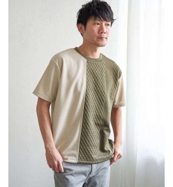 ikka「フクレジャカードワッフル切り替えTシャツ」|Tシャツ・カットソー|