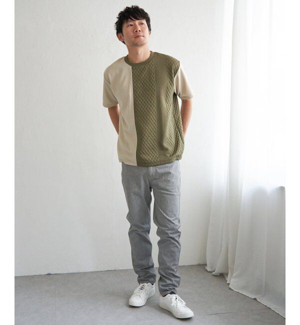 ikka「フクレジャカードワッフル切り替えTシャツ」|Tシャツ・カットソー|