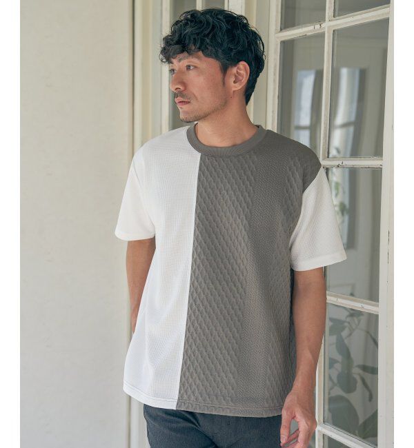 ikka「フクレジャカードワッフル切り替えTシャツ」|Tシャツ・カットソー|